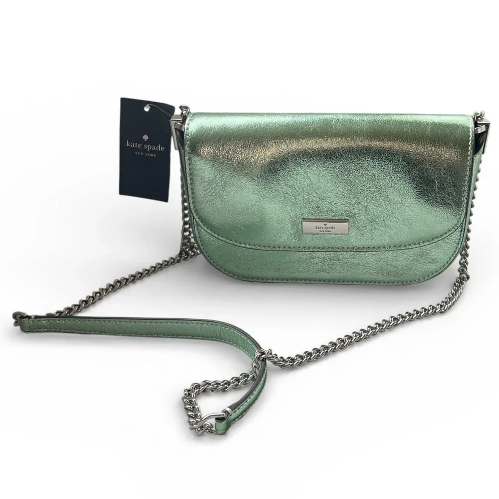 Kate Spade Metallic Seawater Green Crossbody Bag NWT